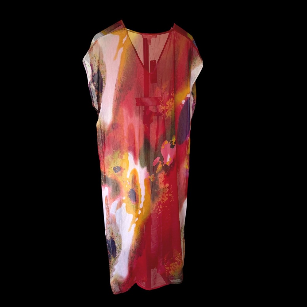 Michael Stars Pastel Gardens Coverup Kaftan Red Abstract Watercolor MS20955 OS - Picture 4 of 9